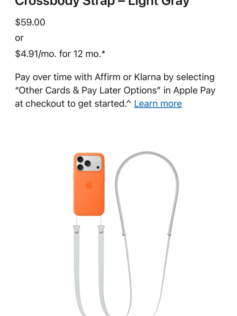 Apple Silicone iPhone Case with Crossbody Strap - Orange & Light Gray